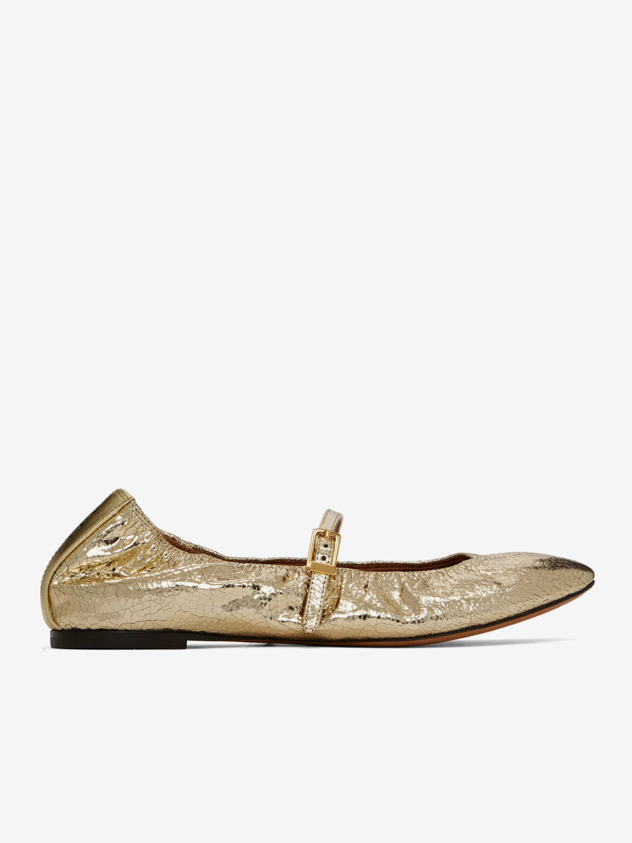 Gold Round-Toe Ruched Ballet Flats — view 7
