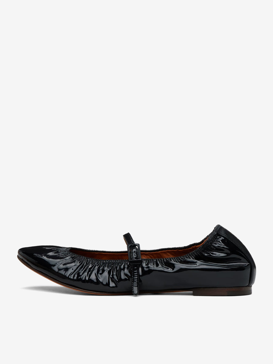 Gold Round-Toe Ruched Ballet Flats — view 1