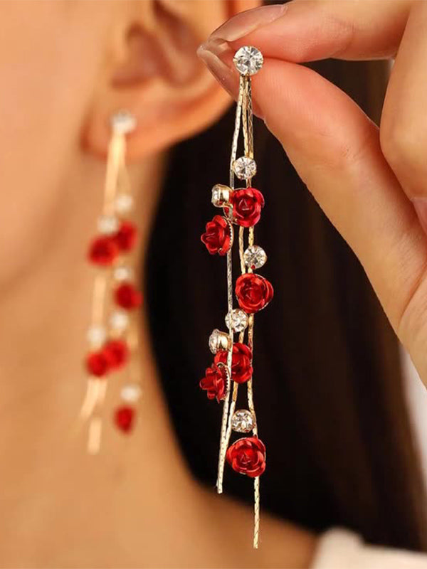 purple floral earrings — view 1