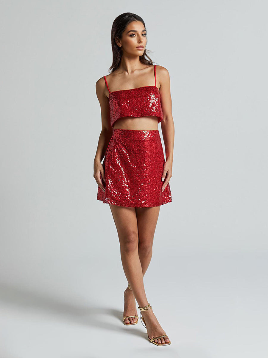 gold sequin mini two piece set — view 8