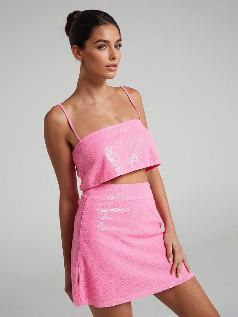gold sequin mini two piece set — view 10