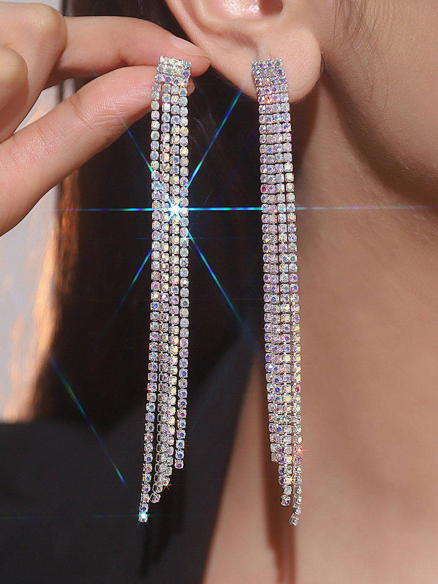 gold embellished longline earrings — view 6