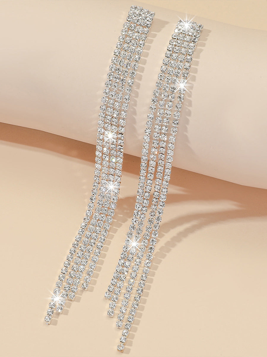 gold embellished longline earrings — view 2