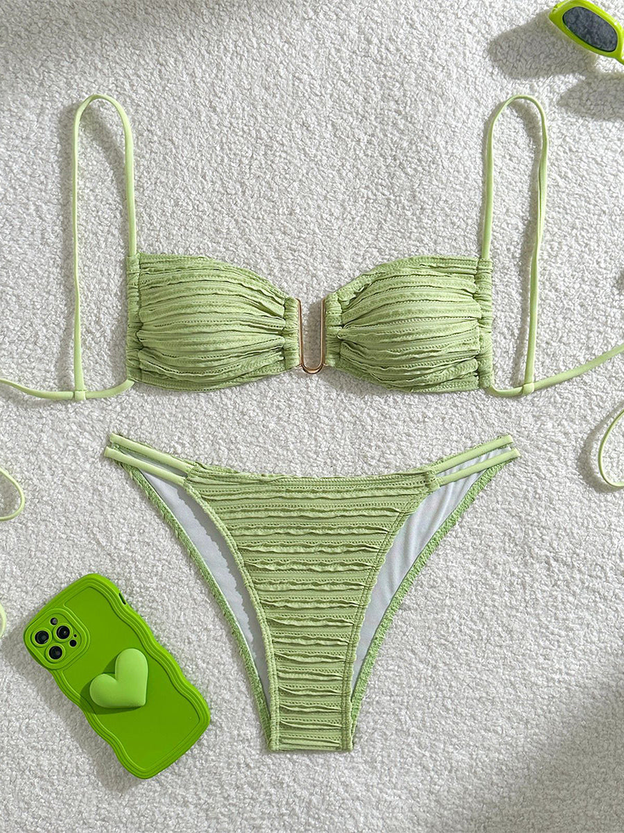 apricot striped bikini set — view 10