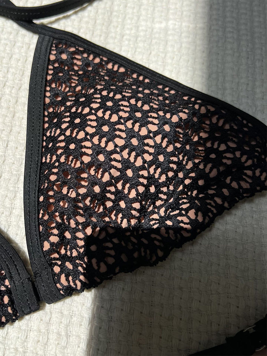 black halter neck lace two piece set — view 8