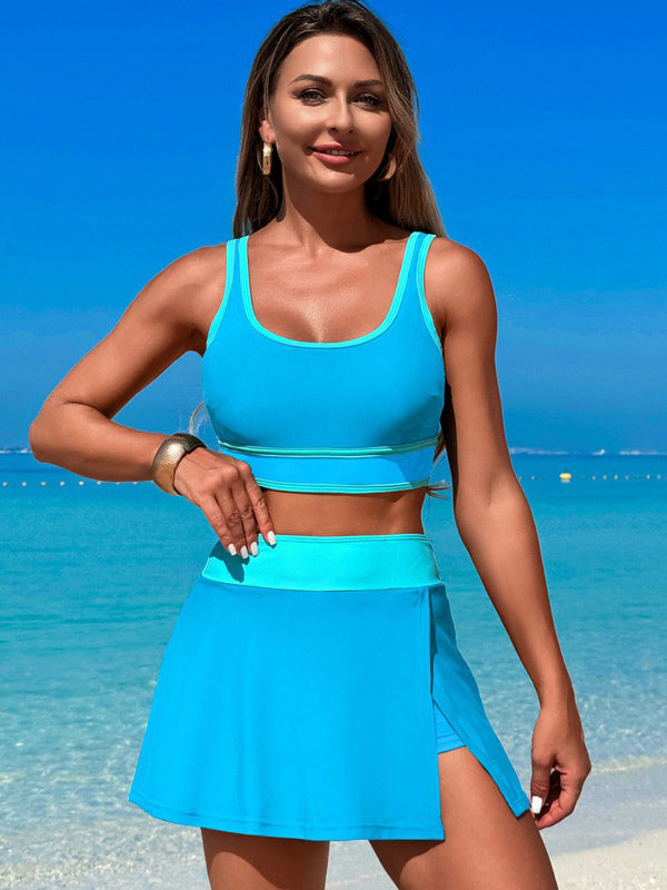 navy contrast panel swimsuit — view 3
