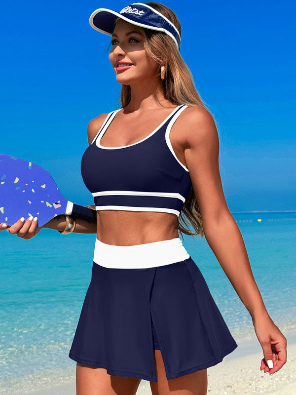 navy contrast panel swimsuit — view 10