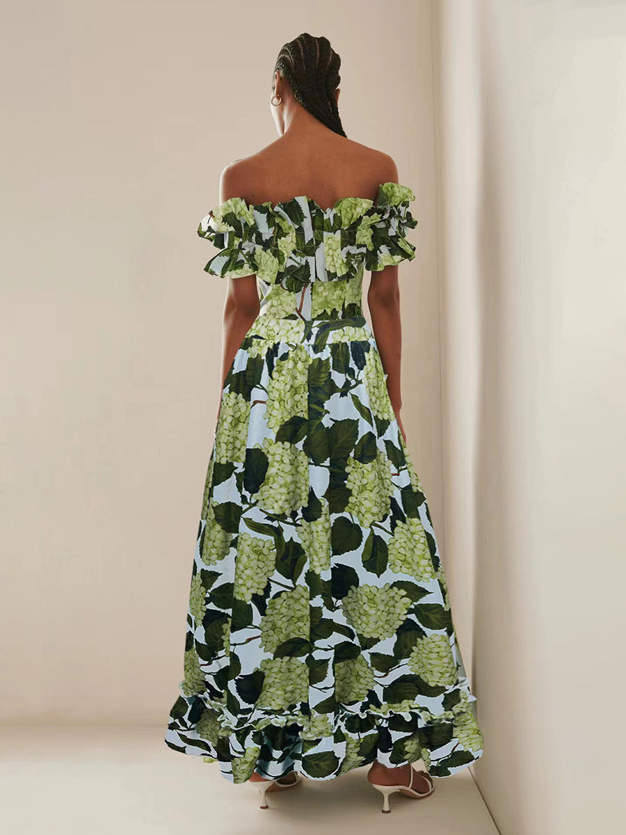 green ruffle floral longline swimsuit — view 6