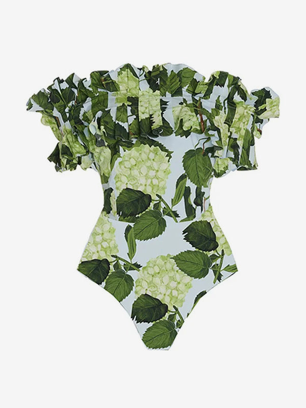 Green Ruffle Floral Longline Swimsuit — view 8