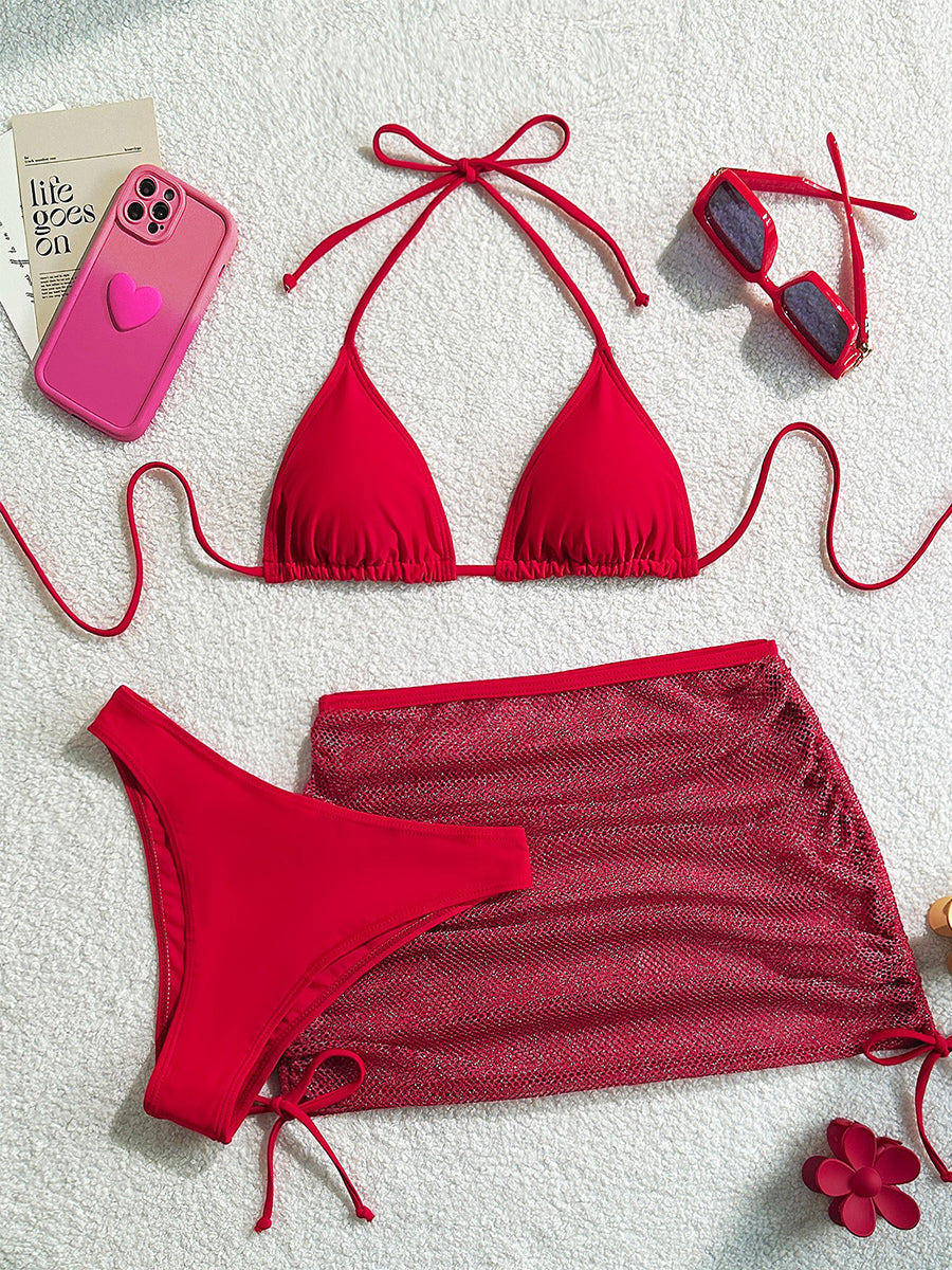 burgundy sheer mini bikini set — view 12