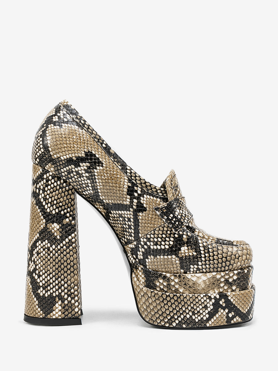 apricot round toe platform block heel loafers — view 3