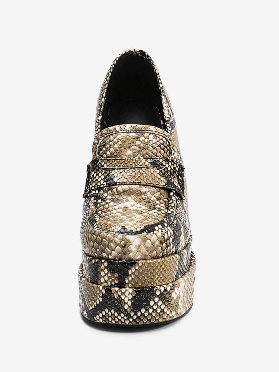 apricot round toe platform block heel loafers — view 2