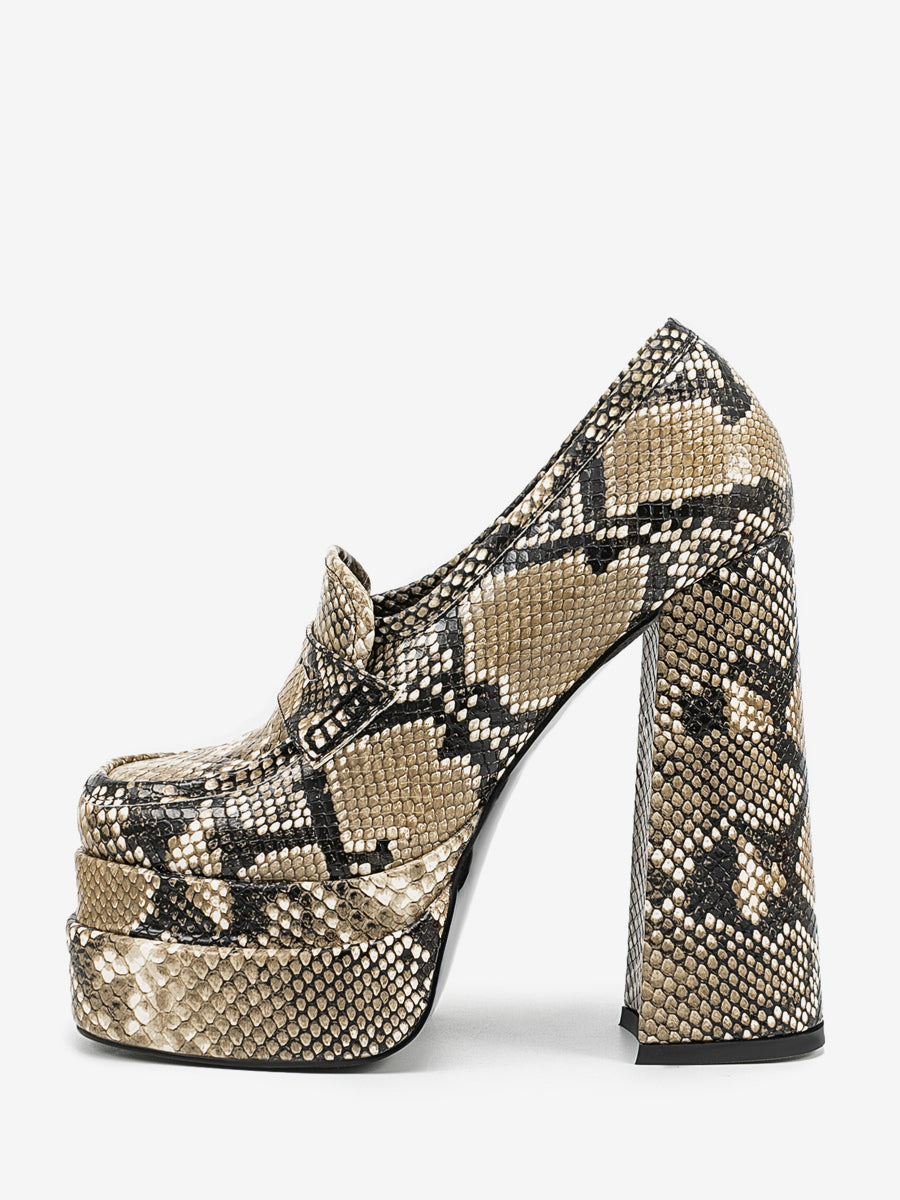 apricot round toe platform block heel loafers — view 1