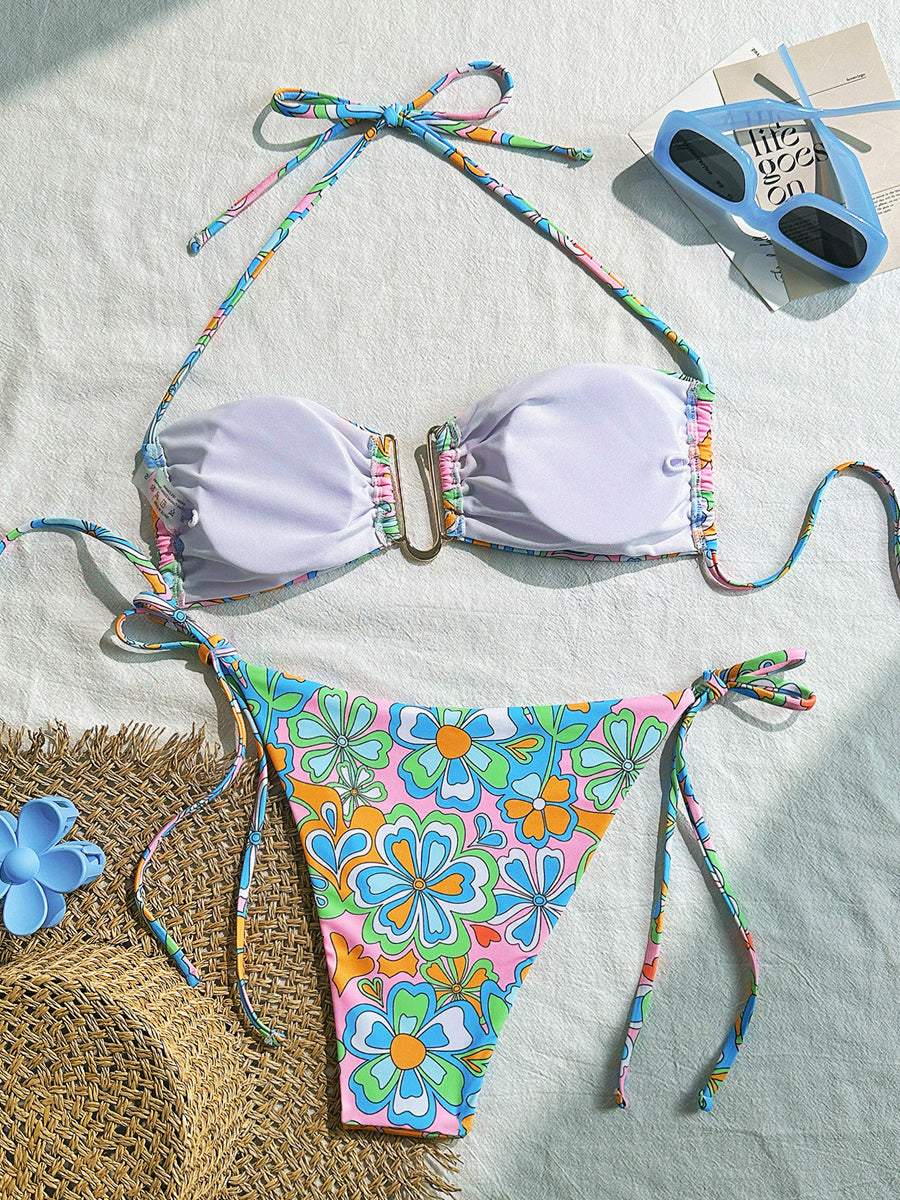 Sky Blue Halter-Neck Bikini Set — view 5