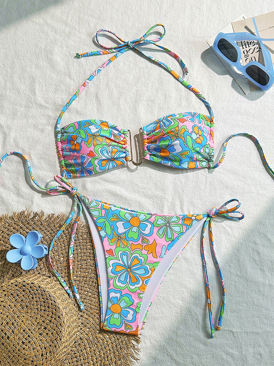 sky blue halter neck bikini set — view 4