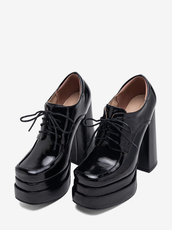 black square toe platform block heel loafers — view 2