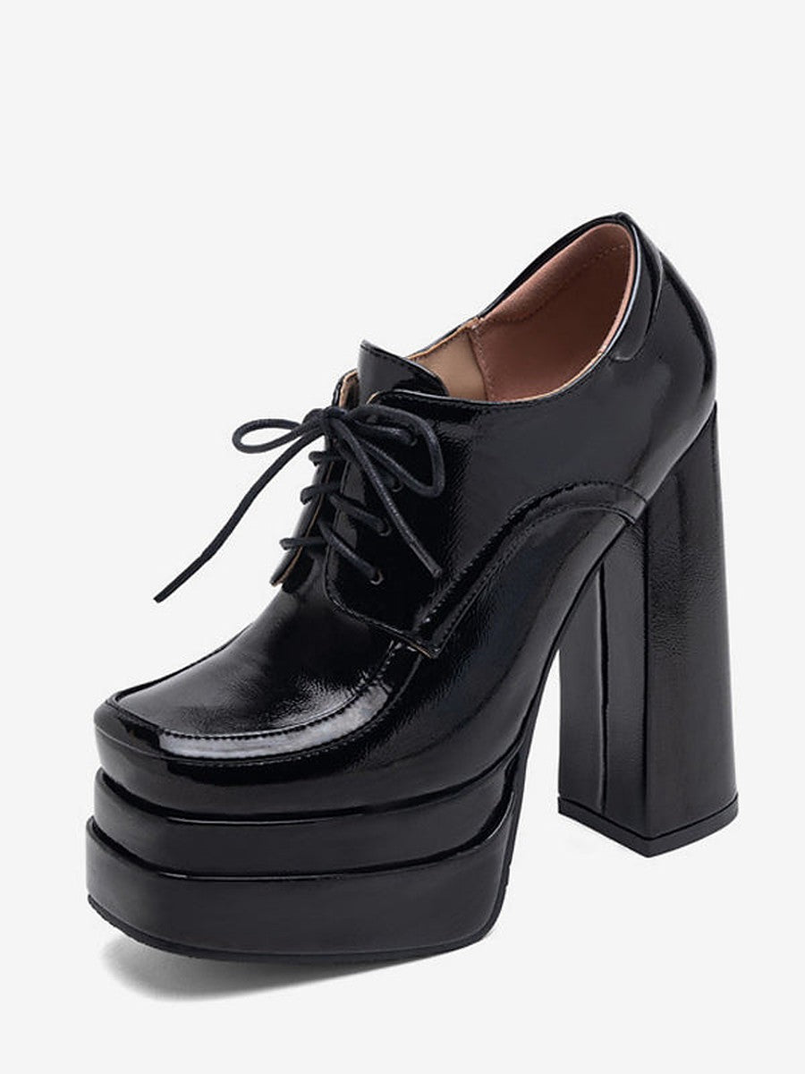 Black Square-Toe Platform Block Heel Loafers — view 1