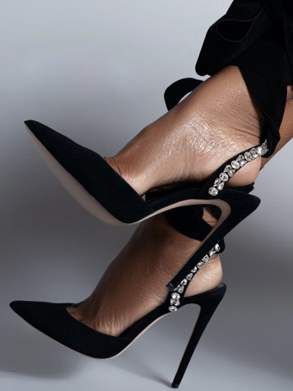 black pointed toe slingback lace up court shoes — view 5