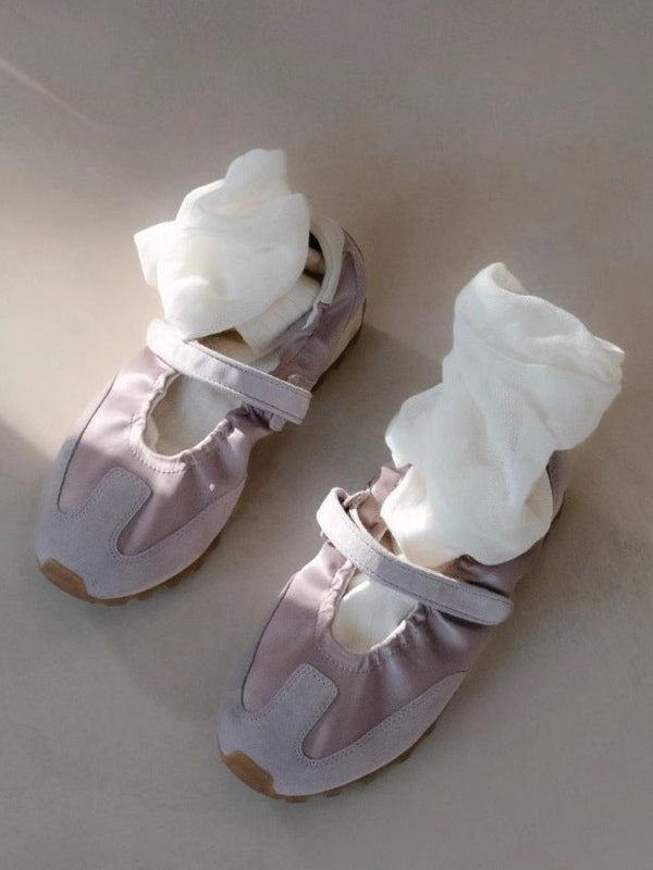 lilac round toe stretch panel trainers — view 3