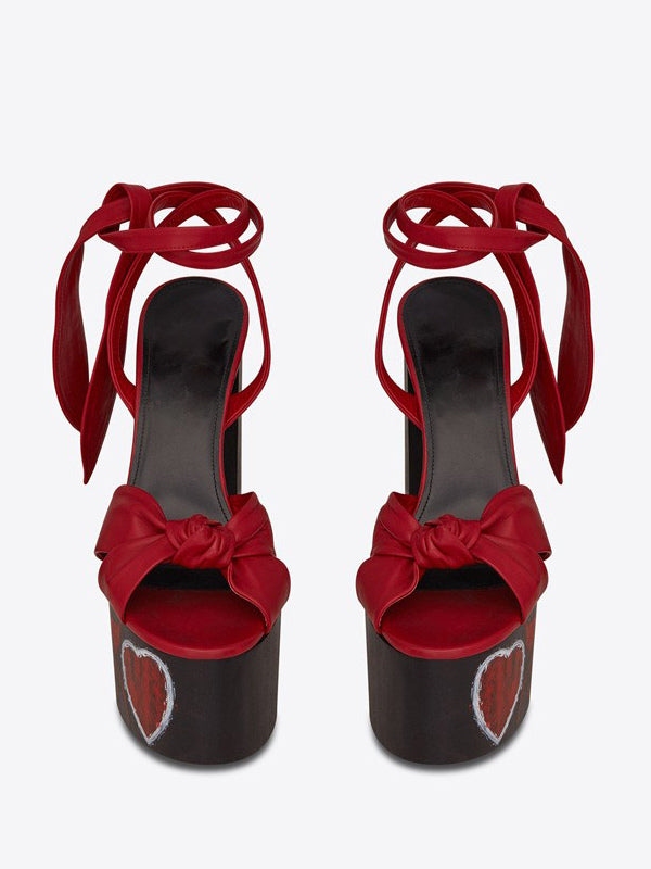 Gold Platform Block Heel Lace-Up Sandals — view 2