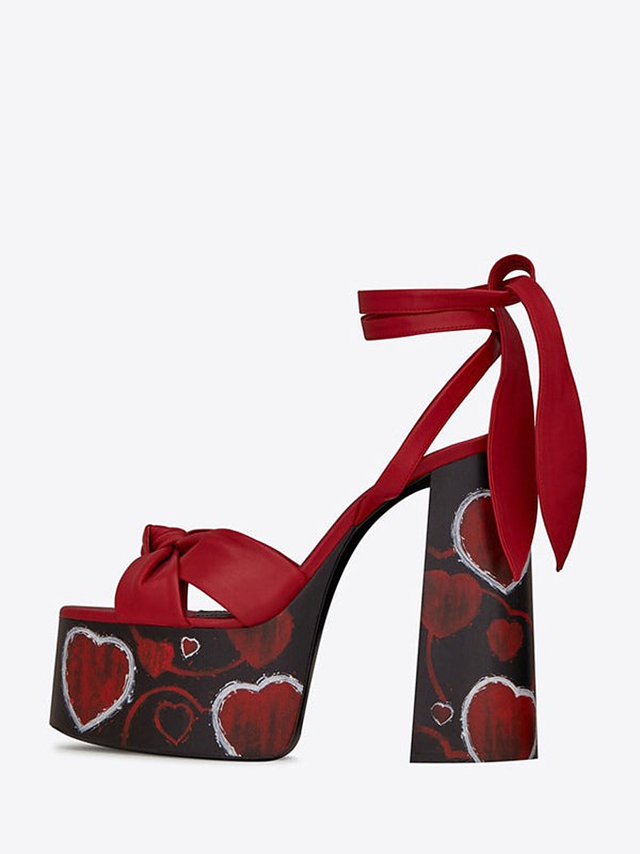 Gold Platform Block Heel Lace-Up Sandals — view 1