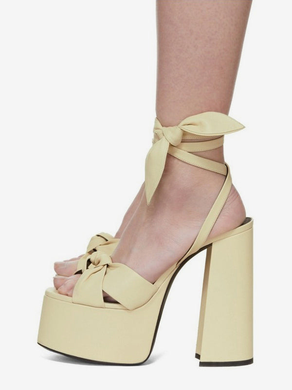 Gold Platform Block Heel Lace-Up Sandals — view 3