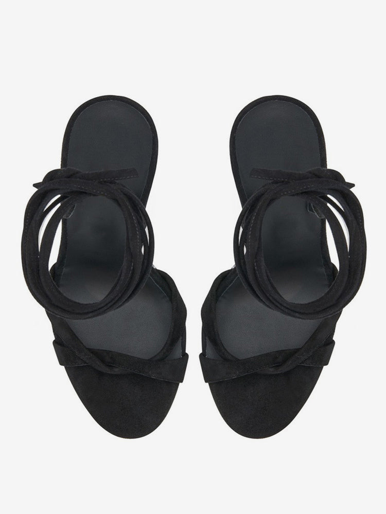 golden open toe lace up suede effect wedge sandals — view 7