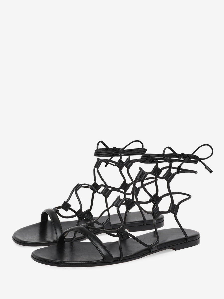 brown open toe lace up sandals — view 1