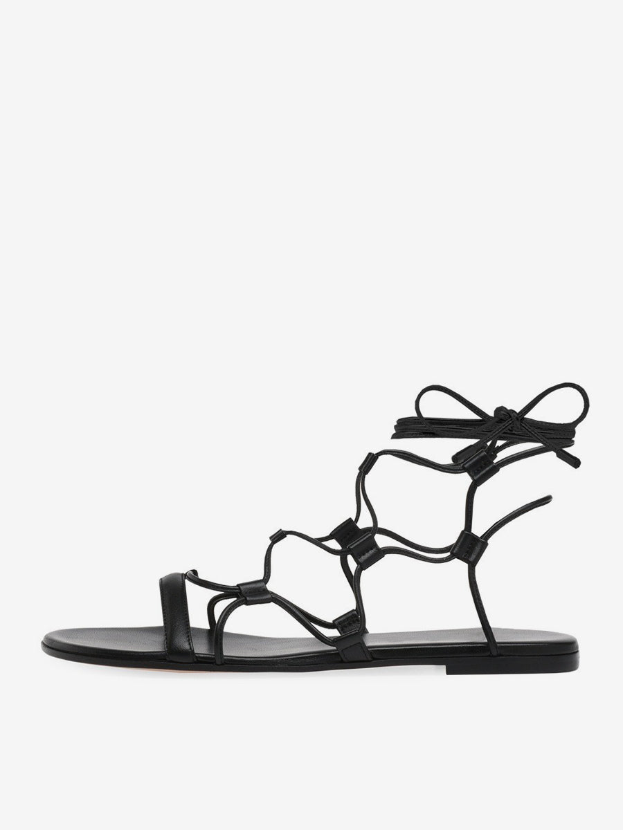 Brown Open-Toe Lace-Up Sandals — view 2