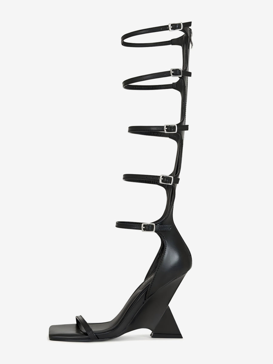 Brown Open-Toe Wedge Buckle Gladiator Sandals — view 1