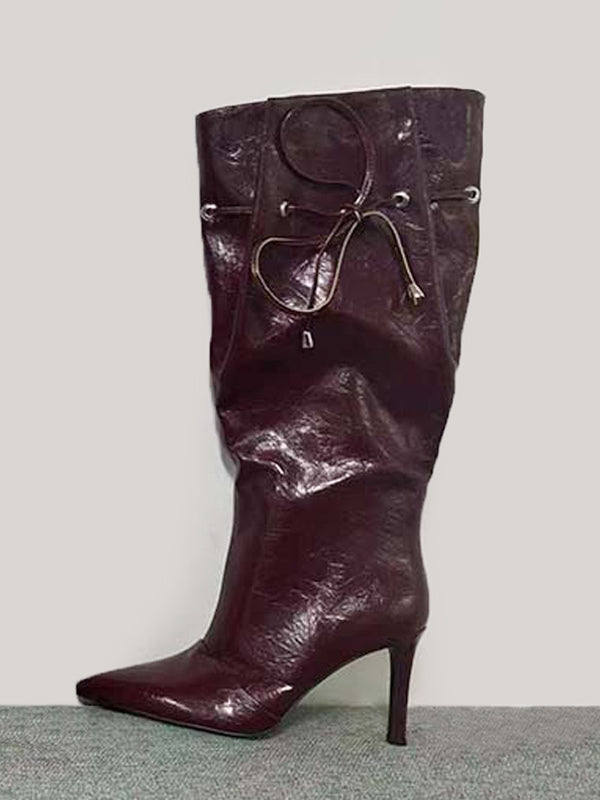 Gold Pointed-Toe Lace-Up Boots — view 9
