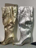 Gold Pointed-Toe Lace-Up Boots — view 7