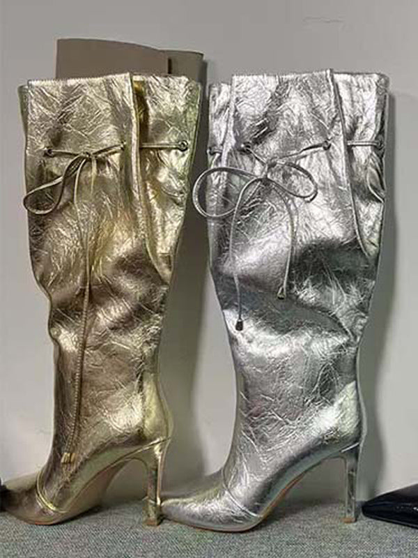 Gold Pointed-Toe Lace-Up Boots — view 7
