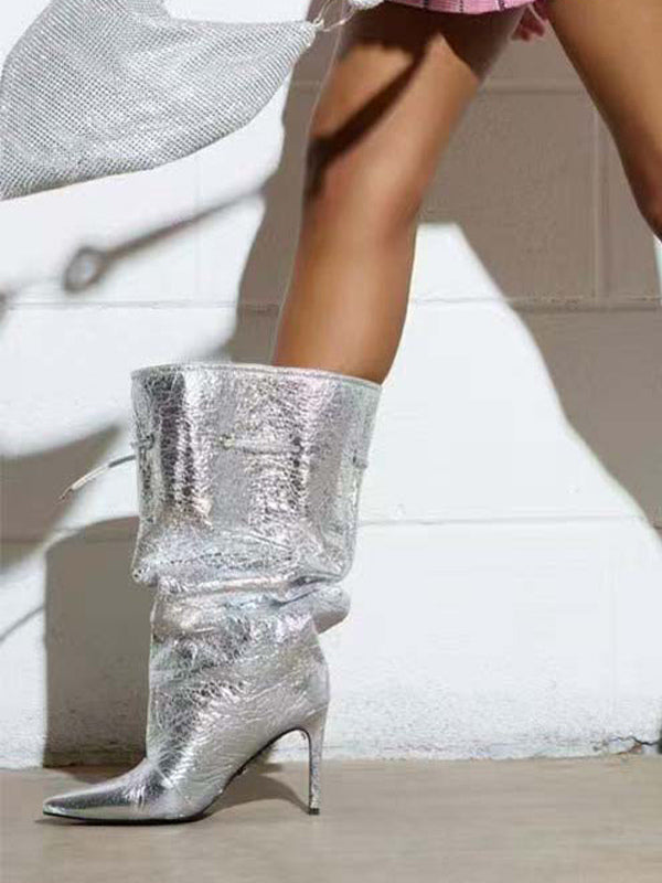 Gold Pointed-Toe Lace-Up Boots — view 3