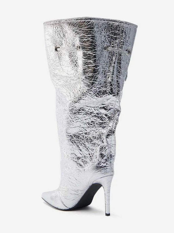 Gold Pointed-Toe Lace-Up Boots — view 5