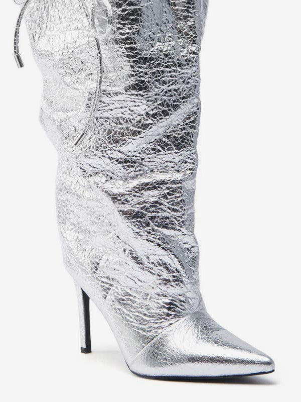 Gold Pointed-Toe Lace-Up Boots — view 6