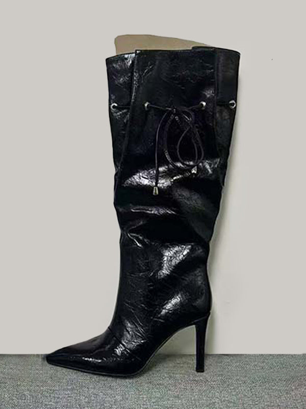 Gold Pointed-Toe Lace-Up Boots — view 8