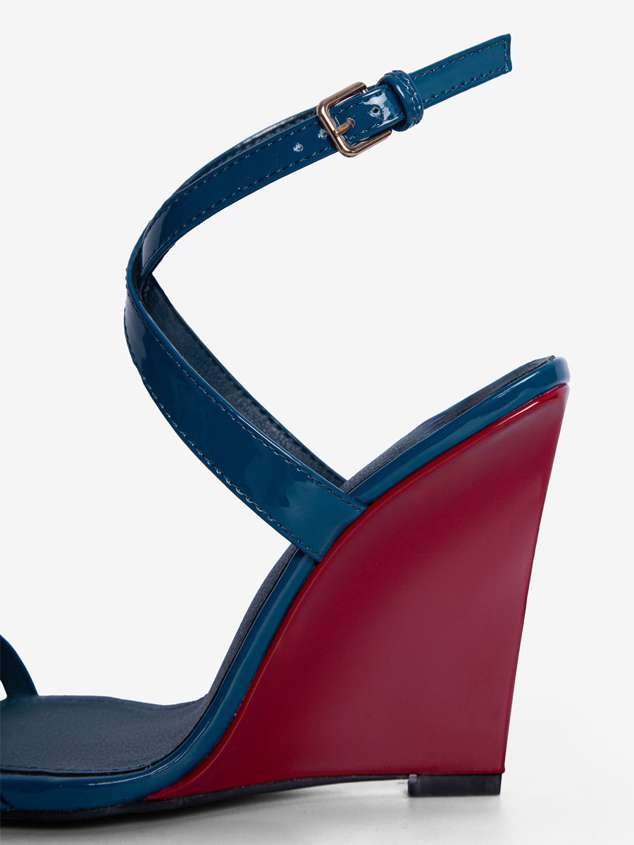 teal open toe contrast panel wedge sandals — view 7