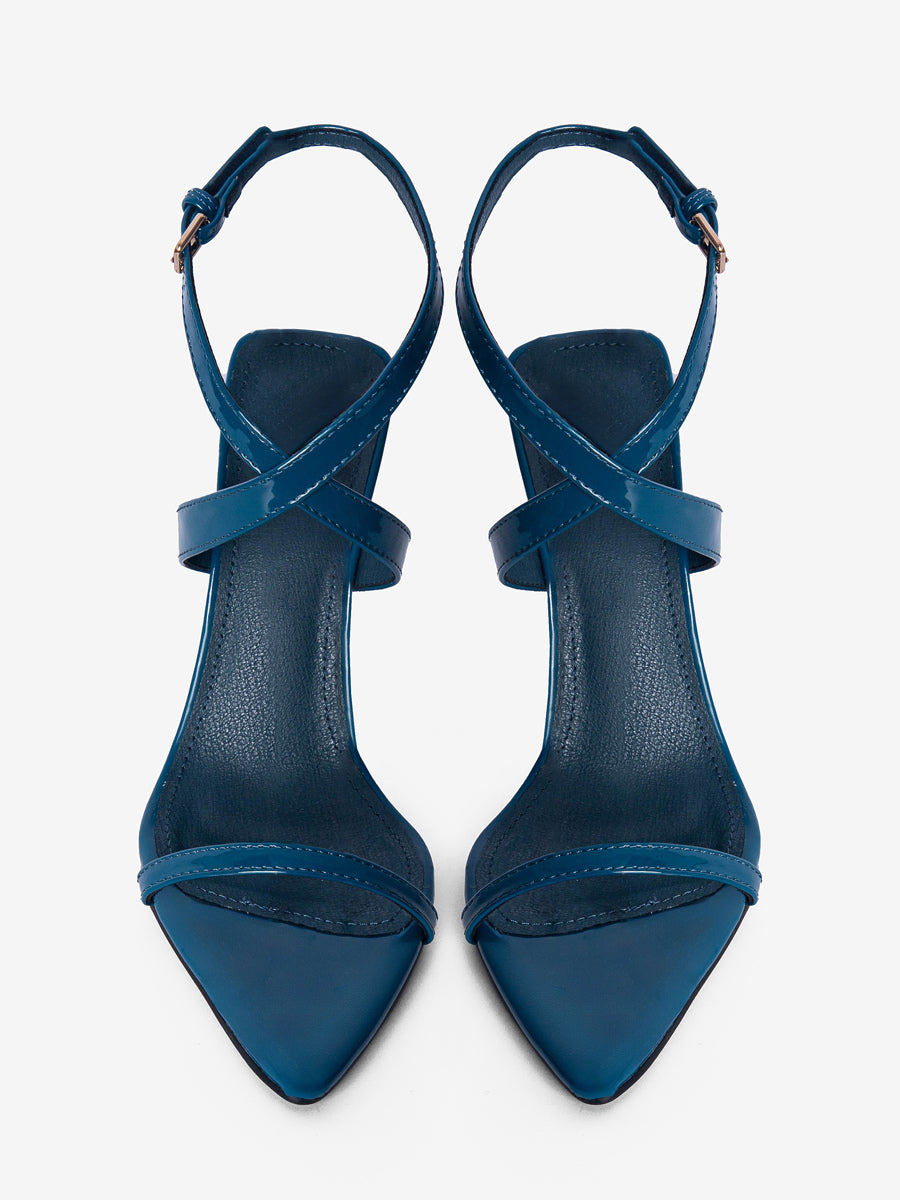 Teal Open-Toe Contrast Panel Wedge Sandals — view 5