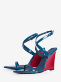 Teal Open-Toe Contrast Panel Wedge Sandals — view 1