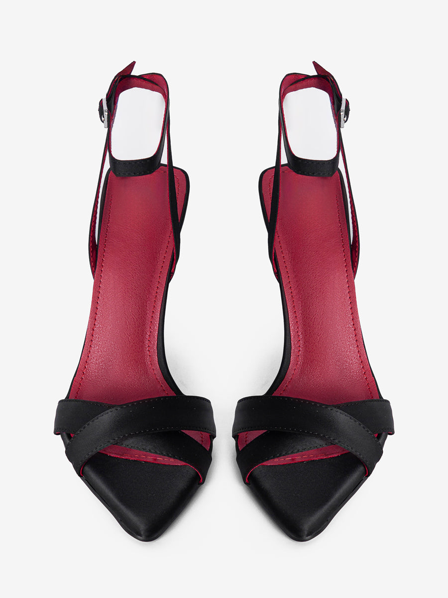 black open toe satin wedge sandals — view 5