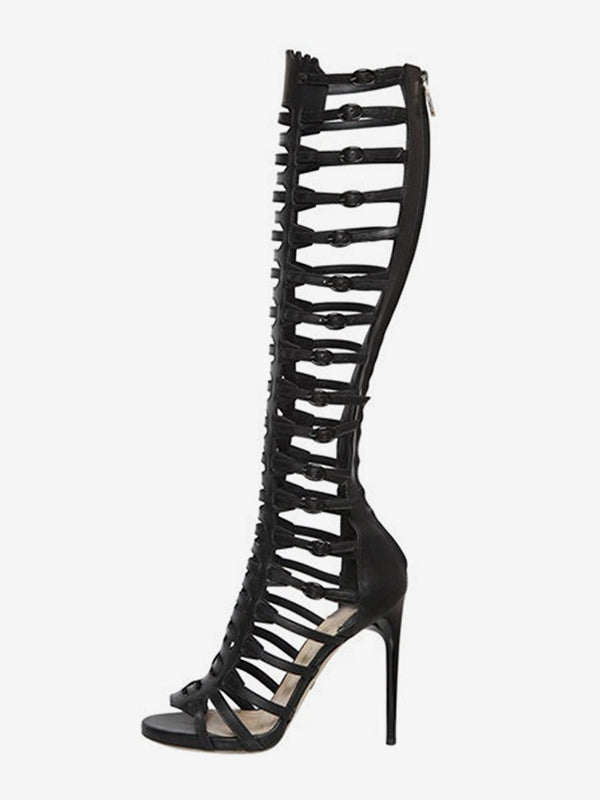 black open toe buckle gladiator sandals — view 1