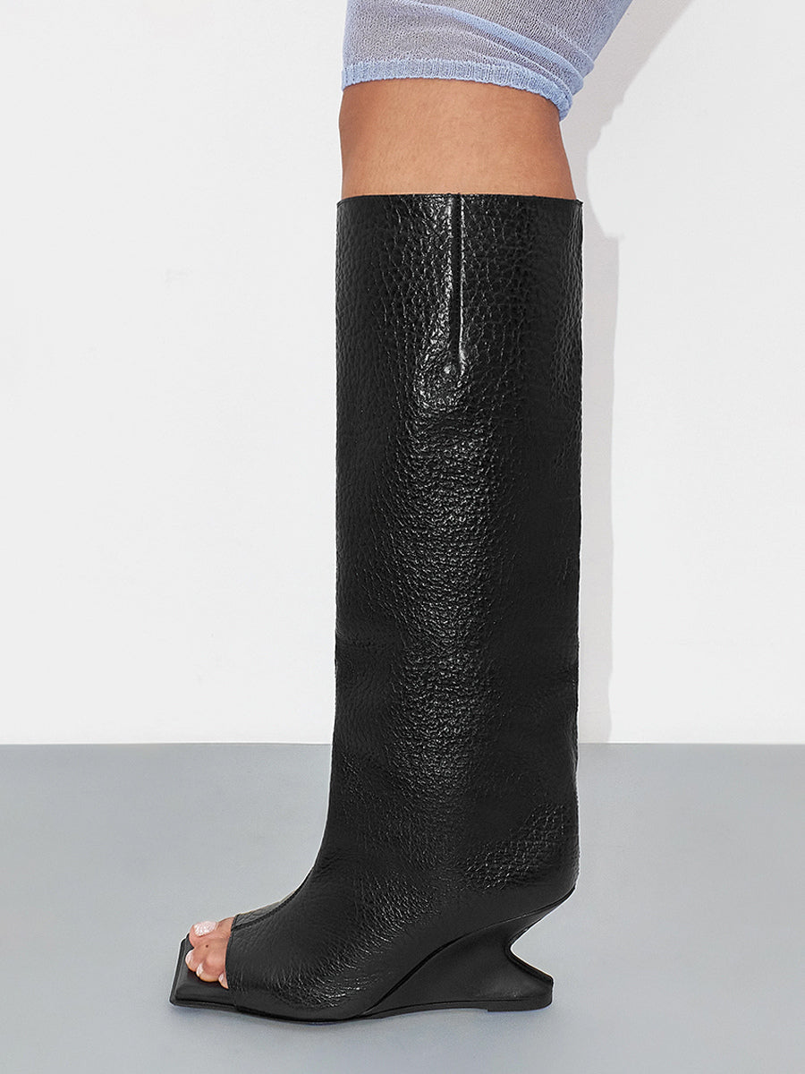 red open toe knee high boots — view 6