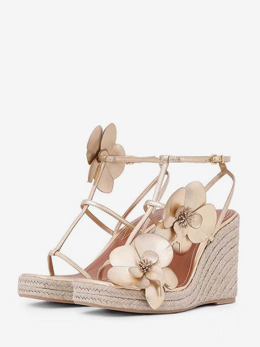 Gold Open-Toe Platform Wedge Sandals — view 1