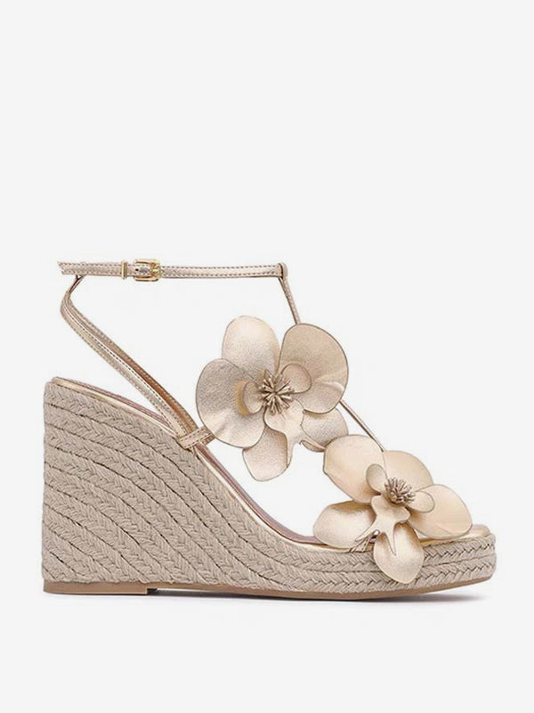 gold open toe platform wedge sandals — view 2