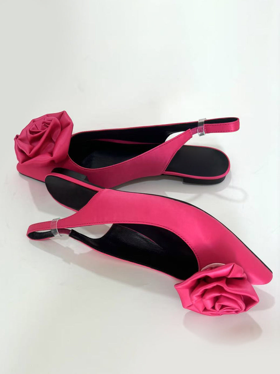 rose pointed toe slip on satin ballet flats — view 4