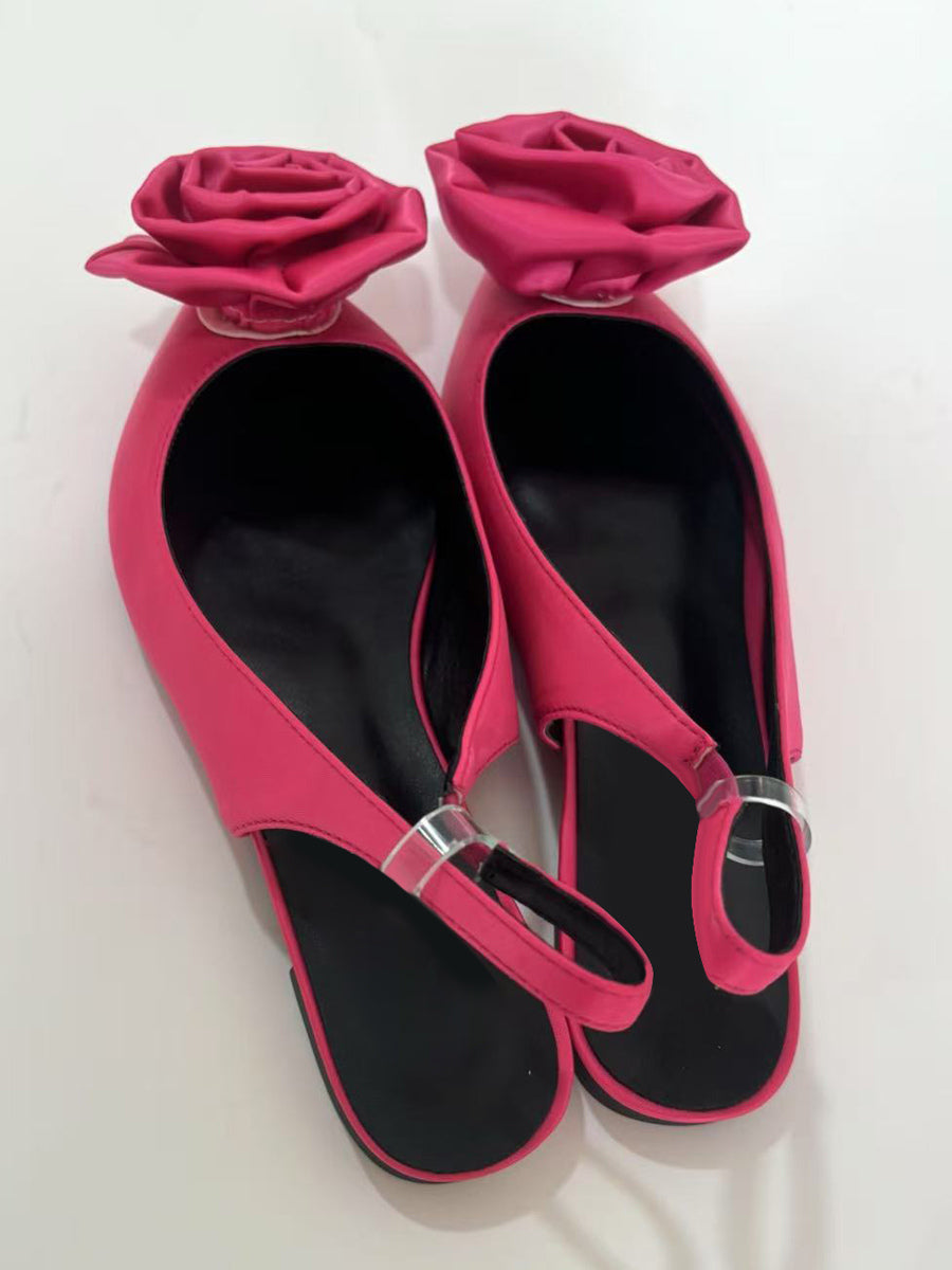 rose pointed toe slip on satin ballet flats — view 3