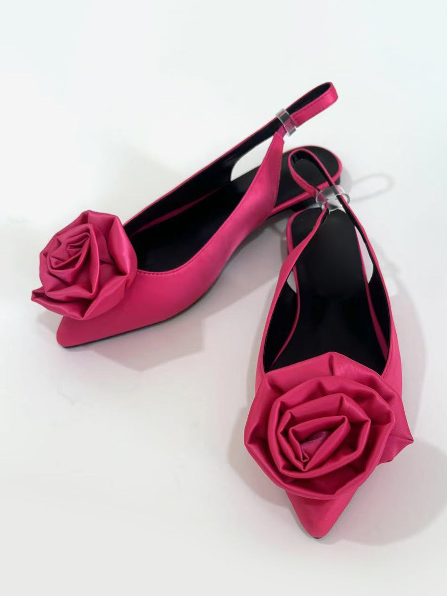 rose pointed toe slip on satin ballet flats — view 2