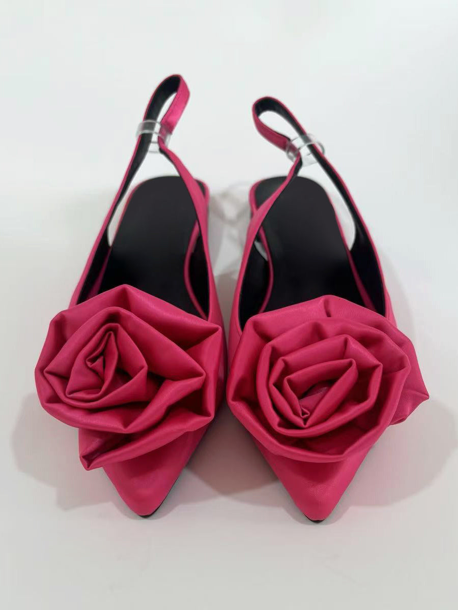 rose pointed toe slip on satin ballet flats — view 1