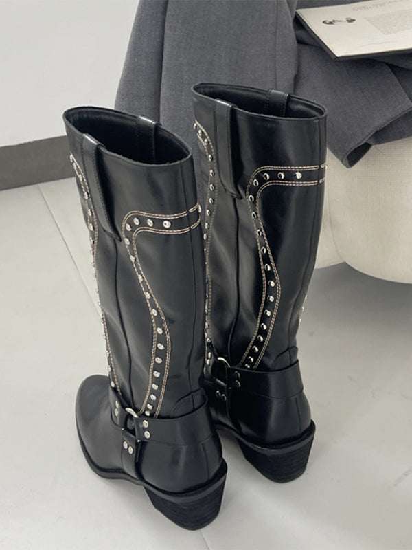 Brown Round-Toe Buckle Mid-Calf Boots — view 5